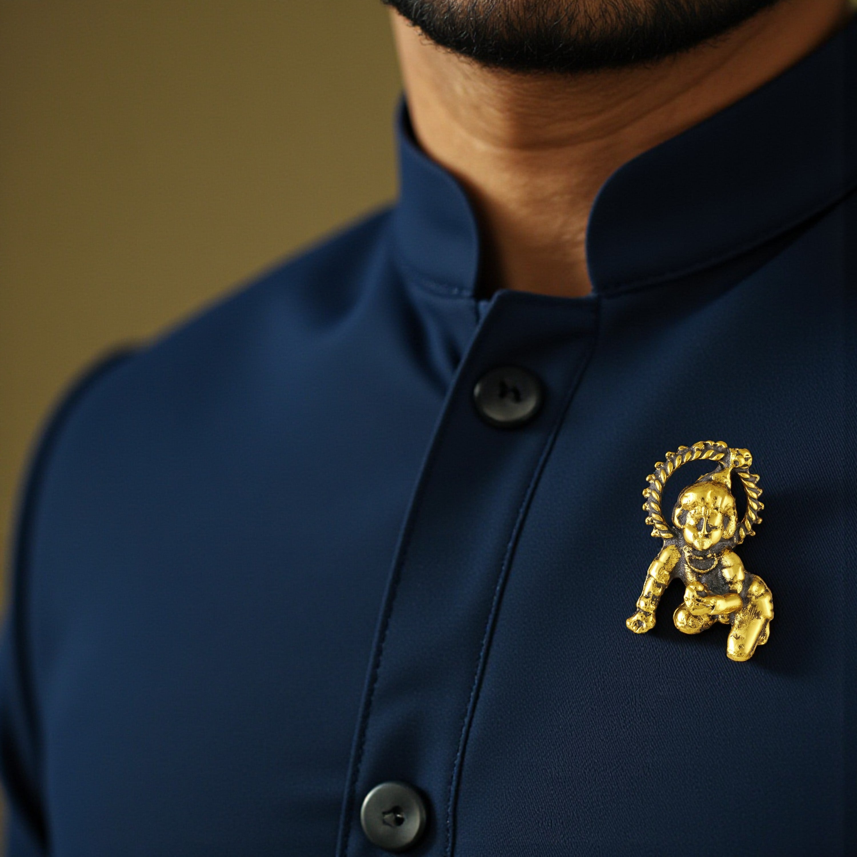 Mahi Ethnic Divine Bal Krishna Design Antique Gold-Plated Unisex Brooch Lapel for Saree, Kurta, Blazer, Sherwani & Puja Wear (BP1101246G)