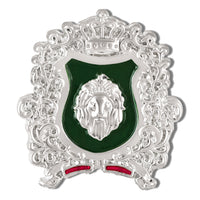 Mahi Royal Crest Lion-Head-Shaped Vintage Crown Emblem Green Enamel Designer Lapel Pin / Kurta Sherwani Brooch Pin for Men (BP1101249RGre)