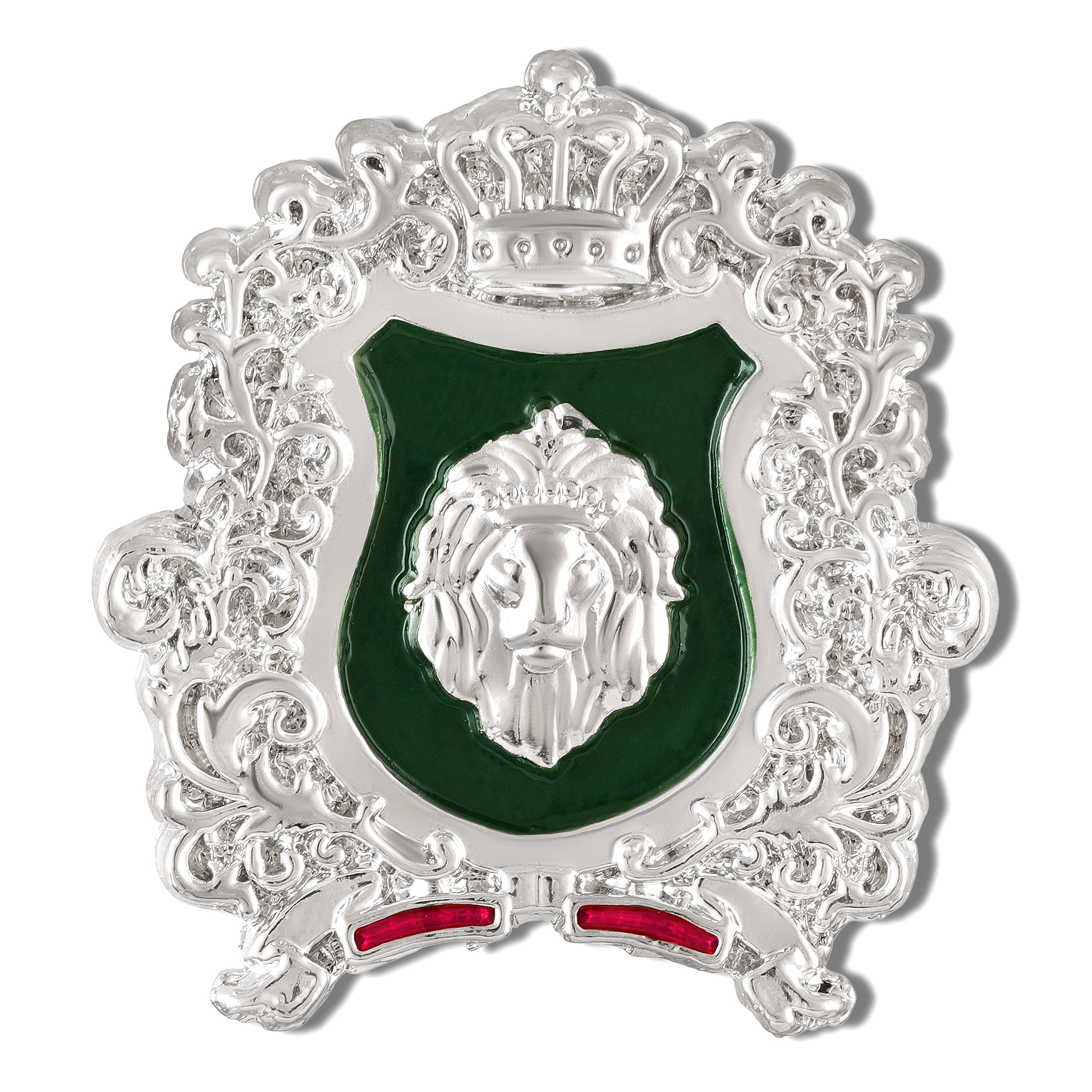 Mahi Royal Crest Lion-Head-Shaped Vintage Crown Emblem Green Enamel Designer Lapel Pin / Kurta Sherwani Brooch Pin for Men (BP1101249RGre)