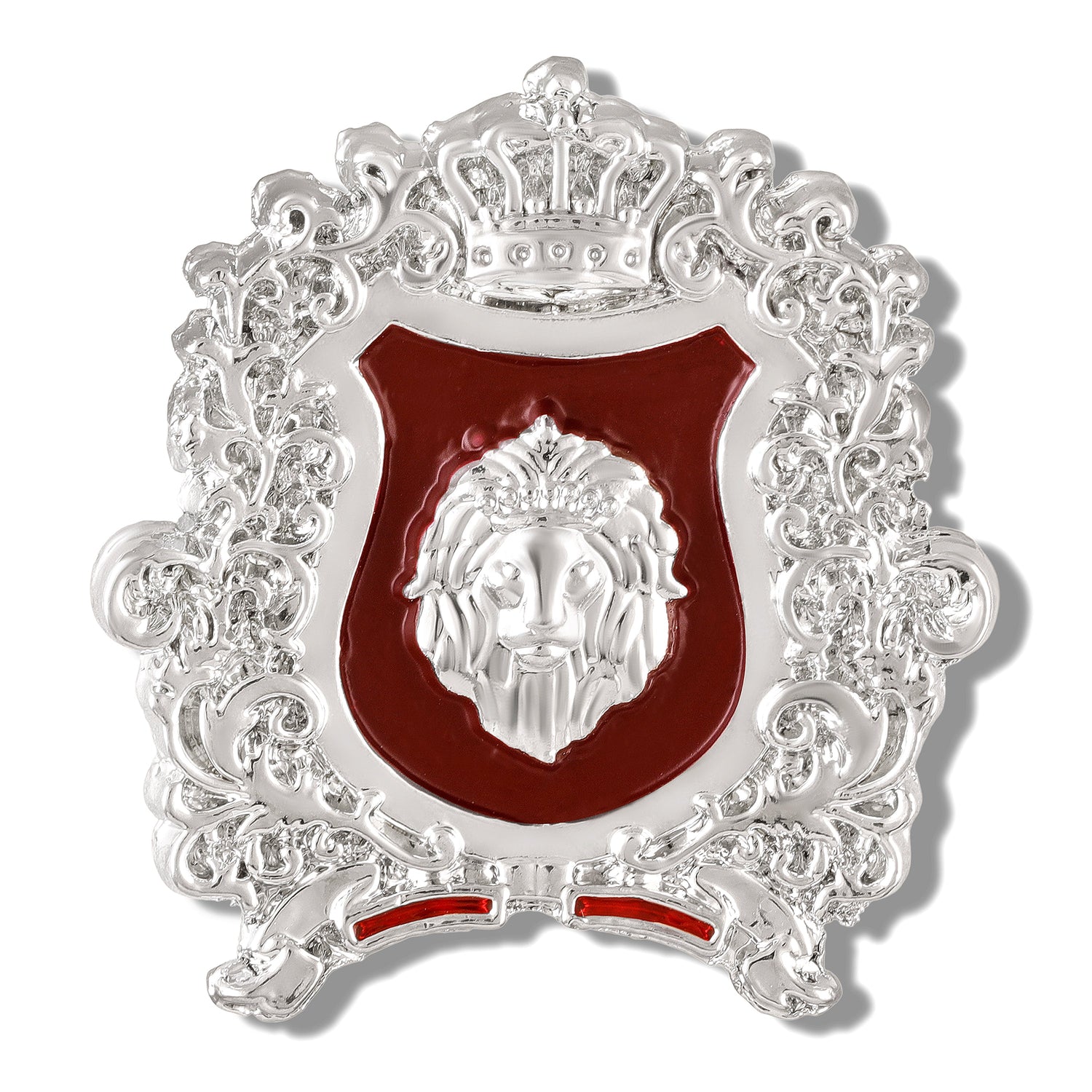 Mahi Royal Crest Lion-Head-Shaped Vintage Crown Emblem Maroon Enamel Designer Lapel Pin / Kurta Sherwani Brooch Pin for Men (BP1101250RMar)