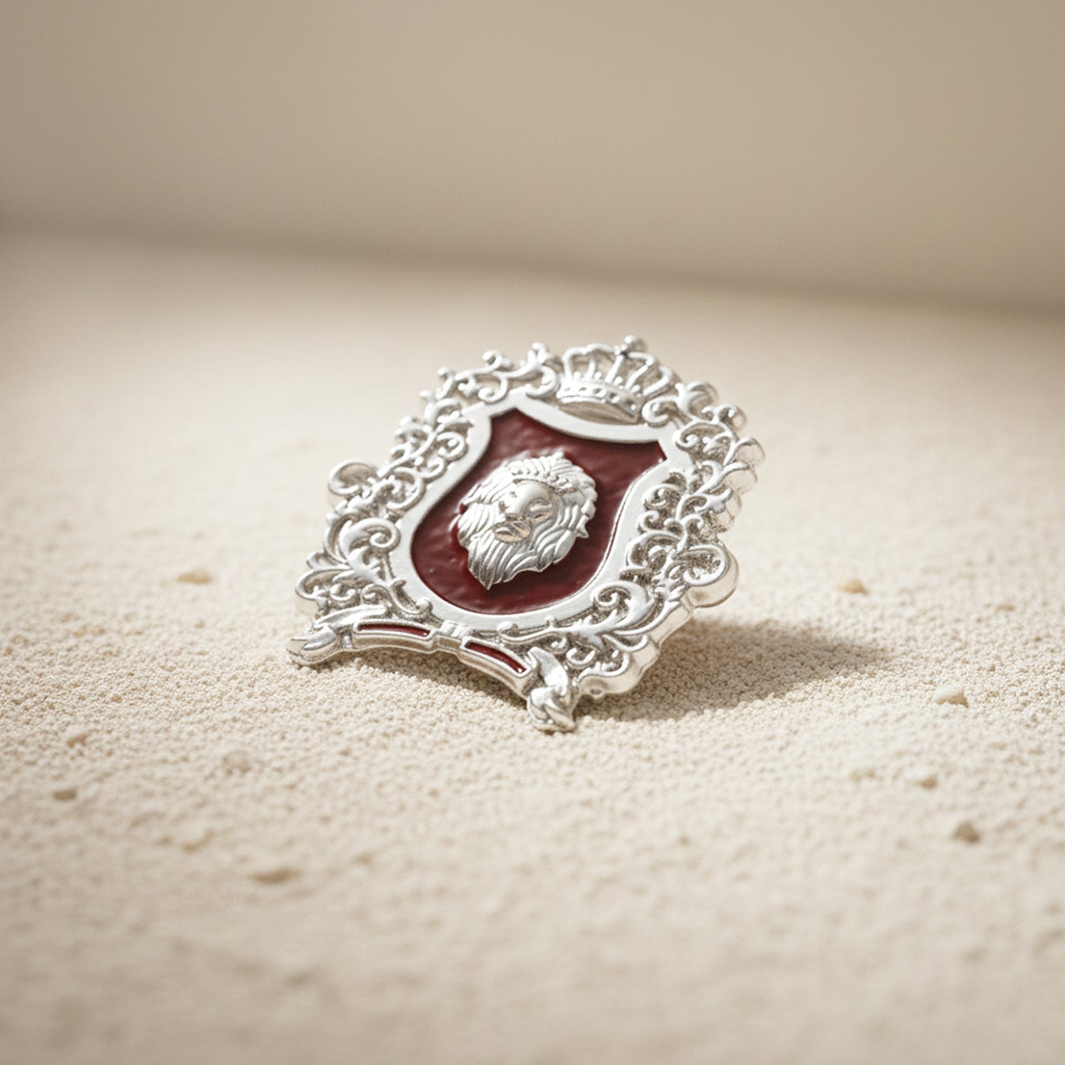 Mahi Royal Crest Lion-Head-Shaped Vintage Crown Emblem Maroon Enamel Designer Lapel Pin / Kurta Sherwani Brooch Pin for Men (BP1101250RMar)