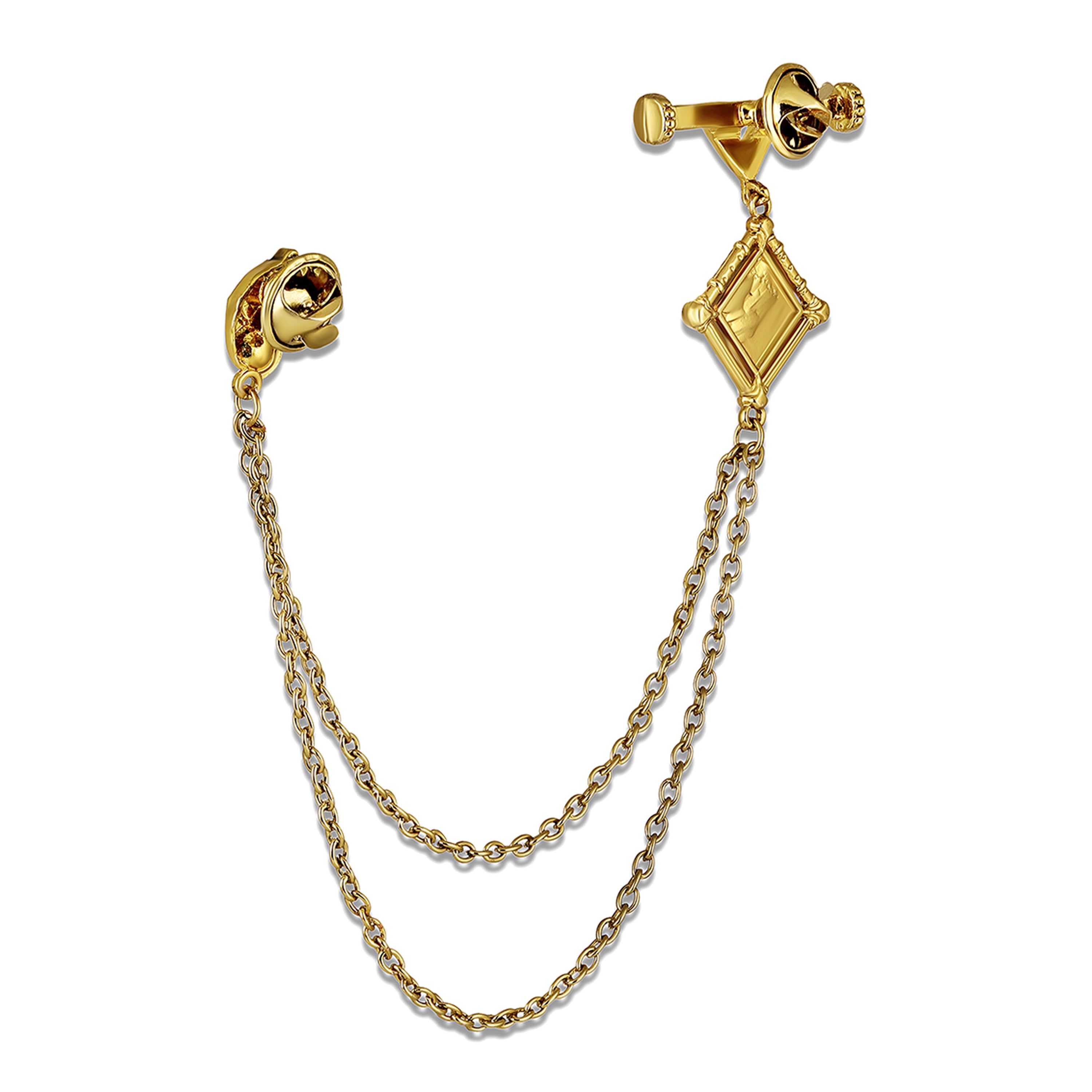 Mahi Gold-Tone Horse-Head-Shaped Dual Layer Chain / Kurta Sherwani Wedding Brooch for Men with Maroon Enamel & Crystal Accent (BP1101253GMar)