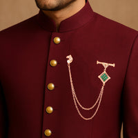 Mahi Rose Gold-Tone Horse-Head-Shaped Dual Layer Chain / Kurta Sherwani Wedding Brooch for Men with Green Enamel & Crystal Accent (BP1101254ZGre)