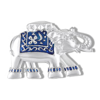 Mahi Silver Tone Royal Elephant-Shaped Unisex Wedding Brooch / Kurta Sherwani with Blue Enamel Meenakari Work (BP1101258RBlu)