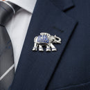 Mahi Silver Tone Royal Elephant-Shaped Unisex Wedding Brooch / Kurta Sherwani with Blue Enamel Meenakari Work (BP1101258RBlu)