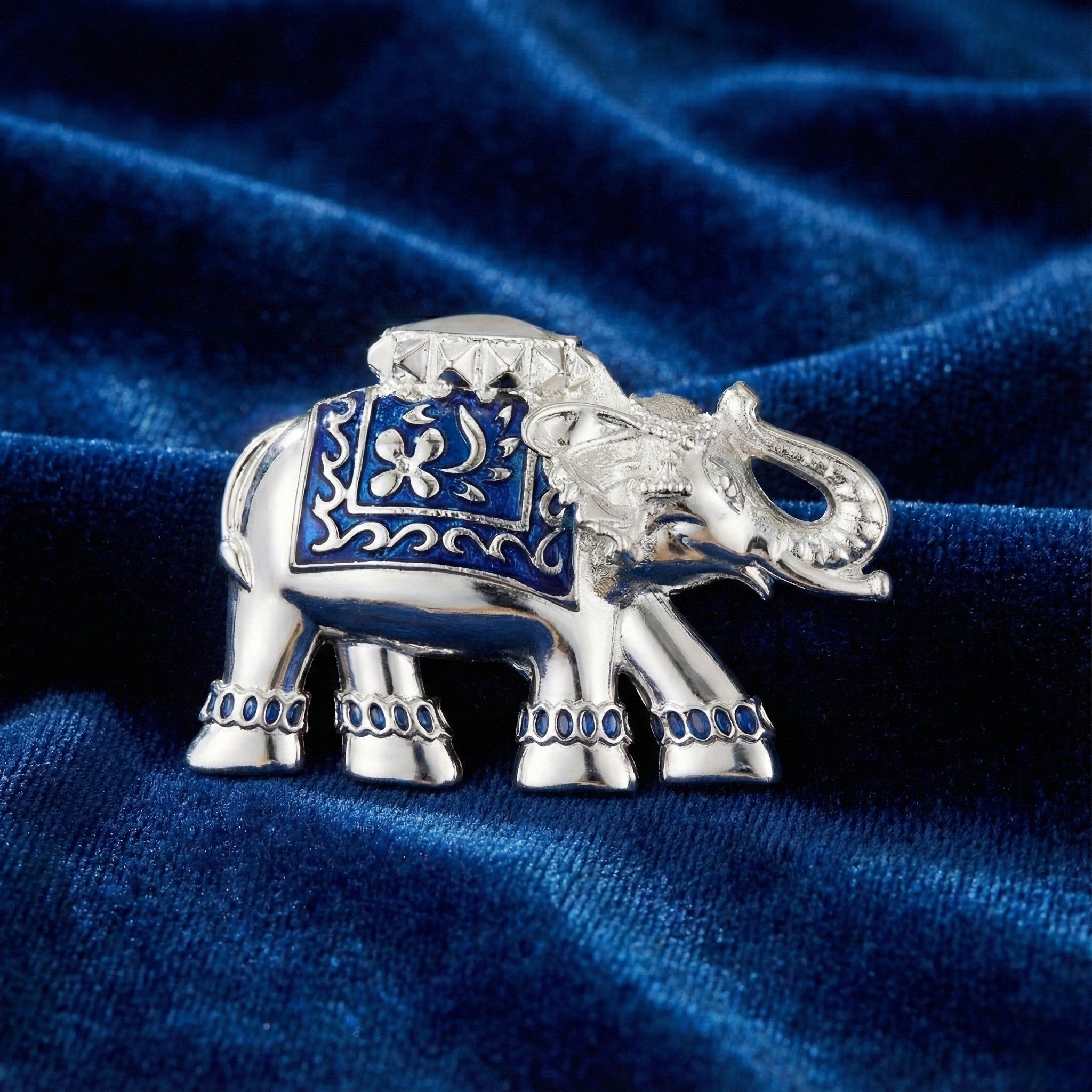 Mahi Silver Tone Royal Elephant-Shaped Unisex Wedding Brooch / Kurta Sherwani with Blue Enamel Meenakari Work (BP1101258RBlu)