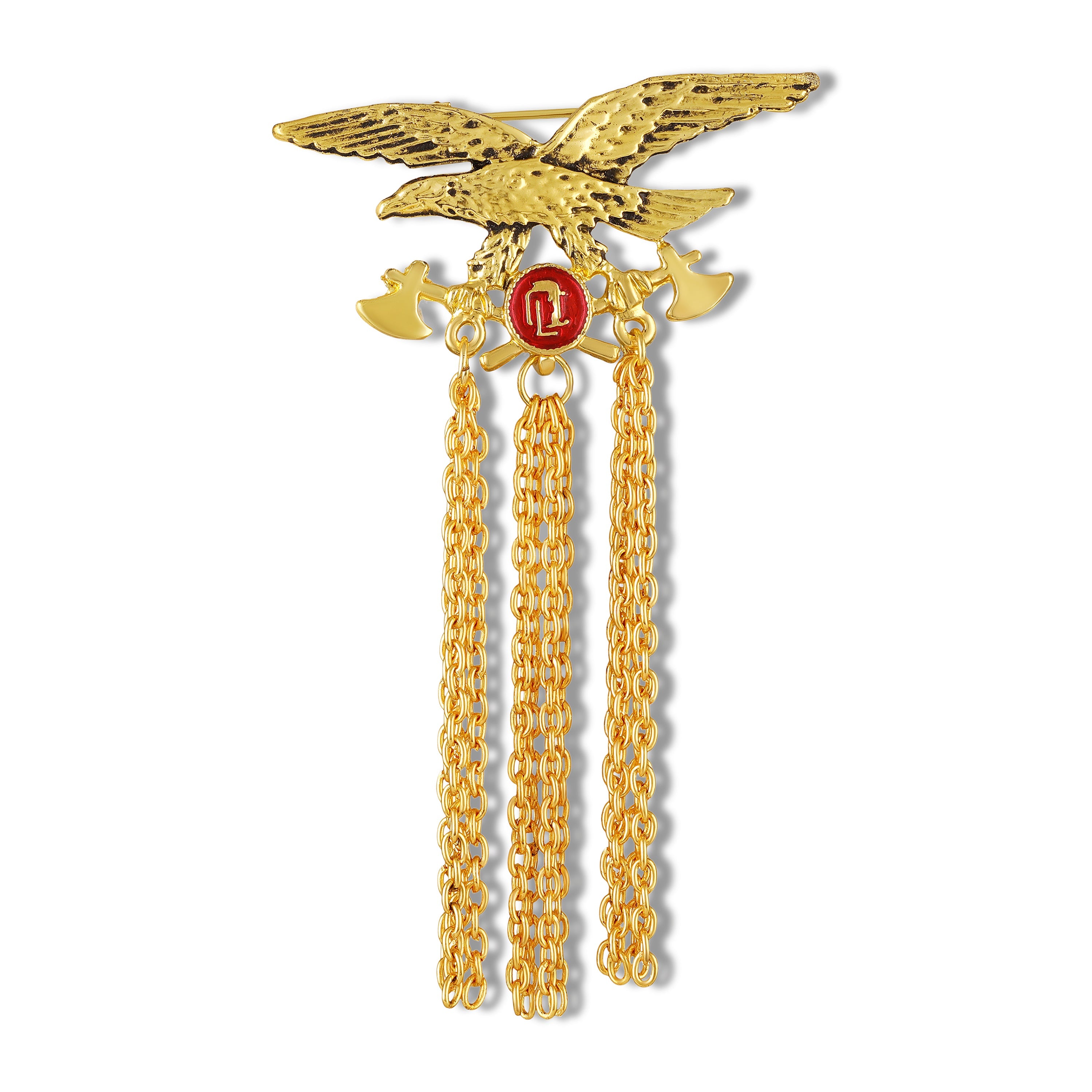 Mahi Regal Eagle-Shaped Gold-Finish Tassel Chain Drop Kurta Sherwani Wedding Brooch for Men with Red Meenakari Enamel (BP1101262G)