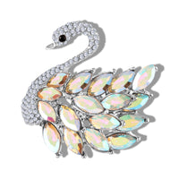 Mahi Sparkling White AB Crystals Swan-Shaped Brooch Clothing Accessories for Women | Saree Pin / Blazer Pin (BP1101265RWab)