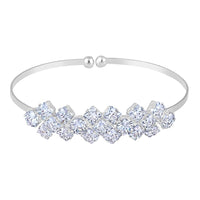 Mahi Rhodium Plated Floral Design White Cubic Zriconia CZ Studded Adjustable Kada / Bracelet for Women (BR1101049RWhi)