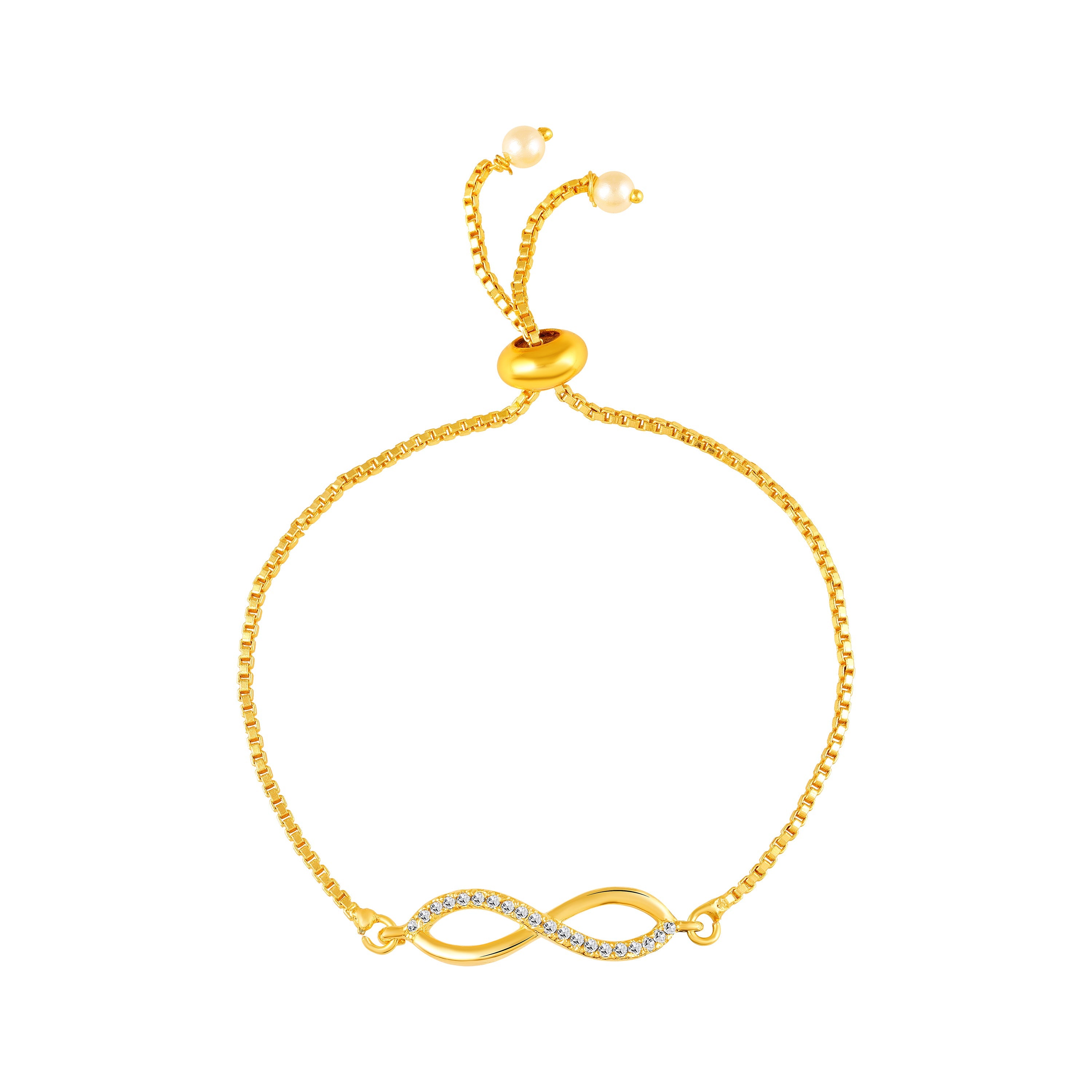 Mahi Infinity Adjustable Bolo Bracelet with Gold Plating for Women & Girls | Crystal-Studded Charm (BR1101091GWhi)