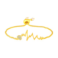 Mahi Pulse of Love Heartbeat Bracelet | Gold Plated Crystal Studded Heart for Women | Adjustable Slider (BR1101092GWhi)
