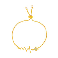Mahi Pulse of Love Heartbeat Bracelet | Gold Plated Crystal Studded Heart for Women | Adjustable Slider (BR1101092GWhi)