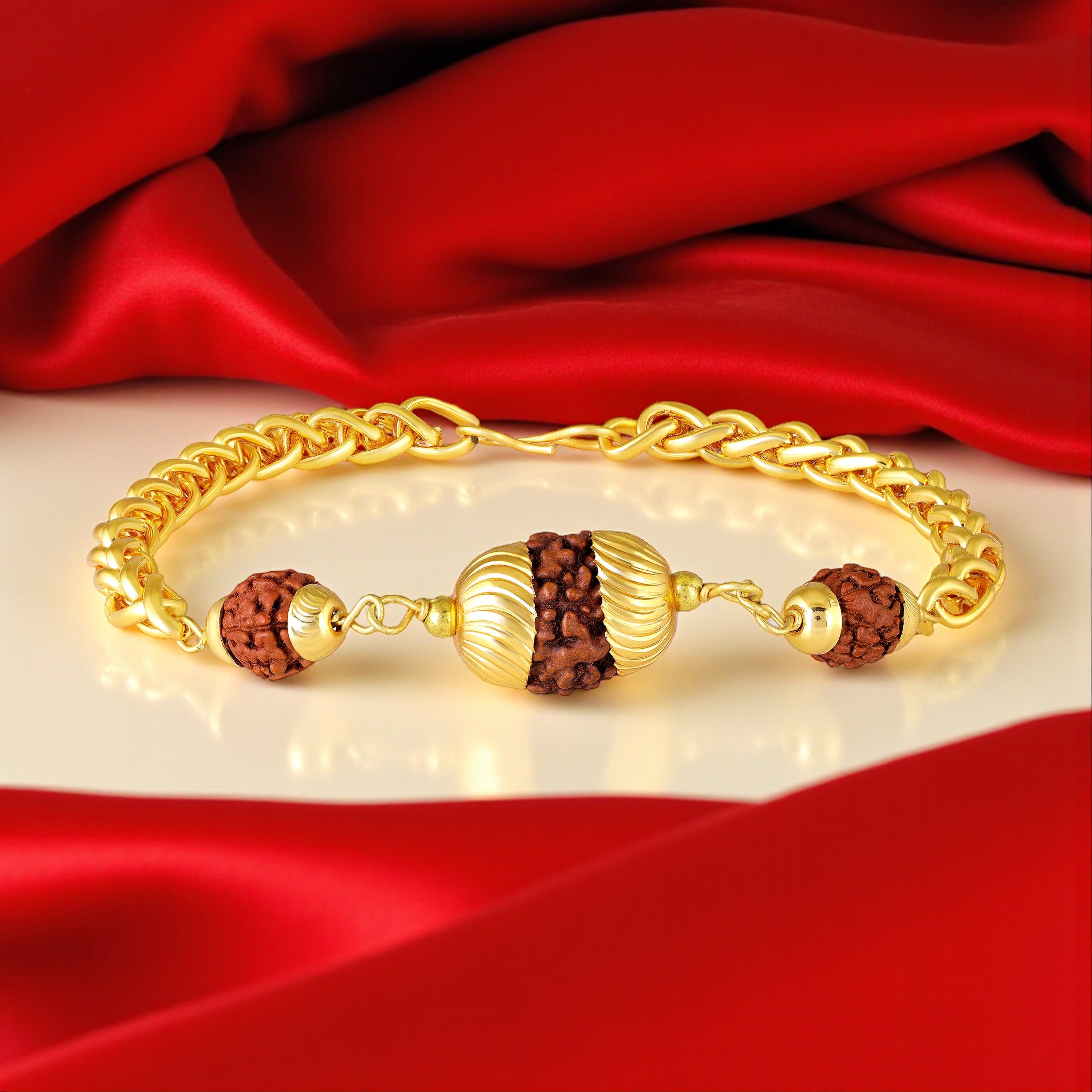 Mahi Adjustable Chain Style | Traditional Religious Gold Plated Rudraksha Bracelet for Daily Wear (BR1101099G)