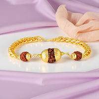 Mahi Adjustable Chain Style | Traditional Religious Gold Plated Rudraksha Bracelet for Daily Wear (BR1101099G)