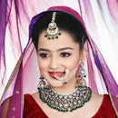 Knigght Angel Gold Plated Royal Kundan Stone And Beads Semi Bridal Necklace Set