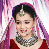 Knigght Angel Gold Plated Royal Kundan Stone And Beads Semi Bridal Necklace Set