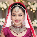 Knigght Angel Gold Plated Royal Kundan Stone And Beads Semi Bridal Necklace Set