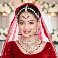 Knigght Angel Gold Plated Royal Kundan Stone And Beads Semi Bridal Necklace Set