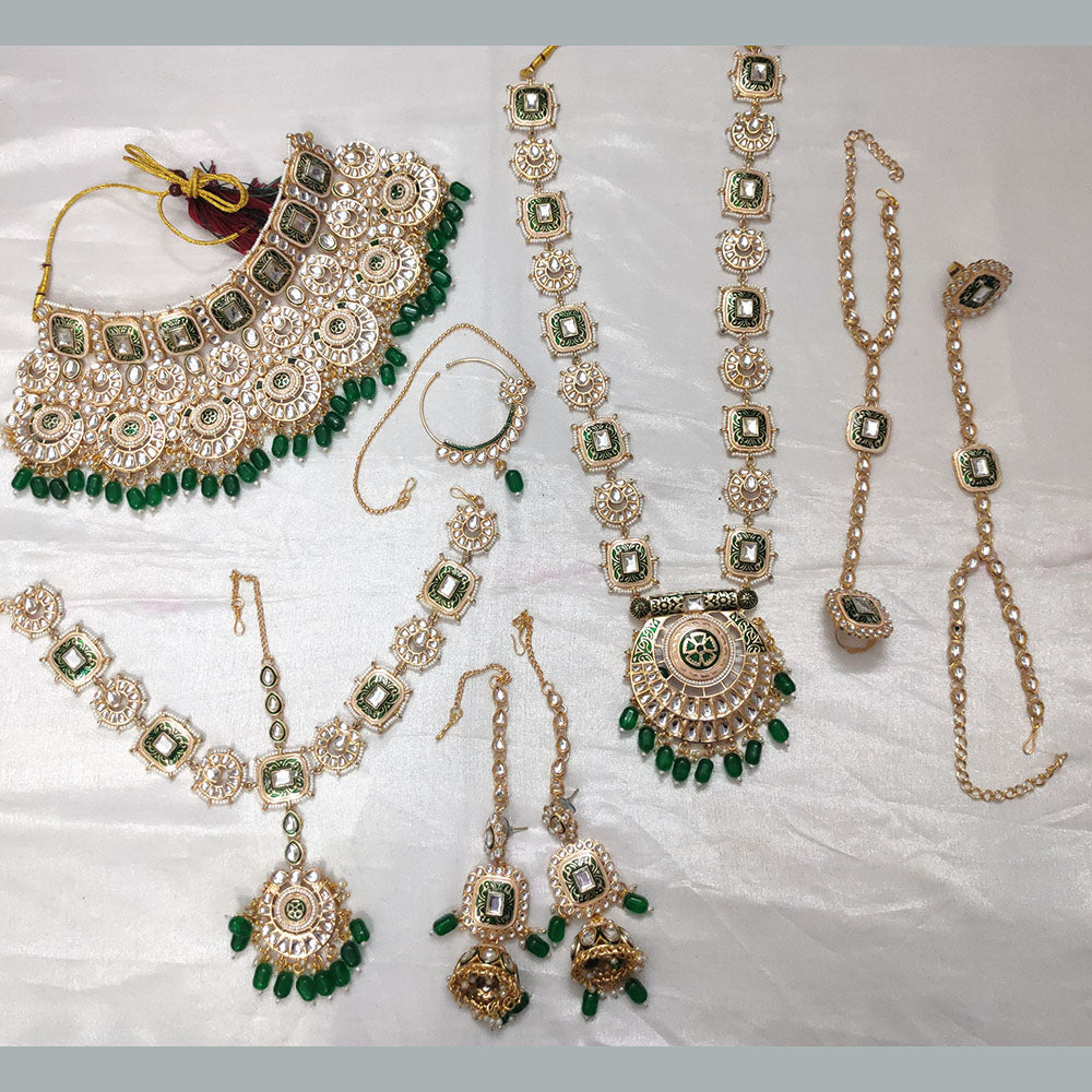 Knigght angel  Gold Plated Kundan Stone And Beads Bridal Set
