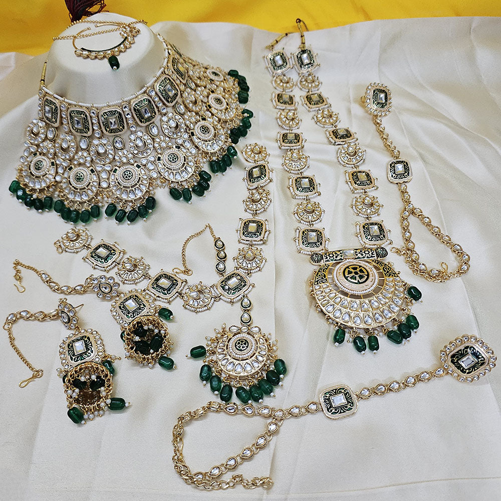 Knigght angel  Gold Plated Kundan Stone And Beads Bridal Set