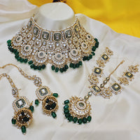 Knigght angel  Gold Plated Kundan Stone And Beads Semi Bridal Set