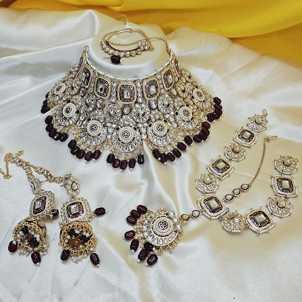 Knigght angel  Gold Plated Kundan Stone And Beads Semi Bridal Set