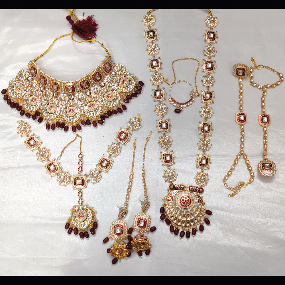 Knigght angel  Gold Plated Kundan Stone And Beads Bridal Set