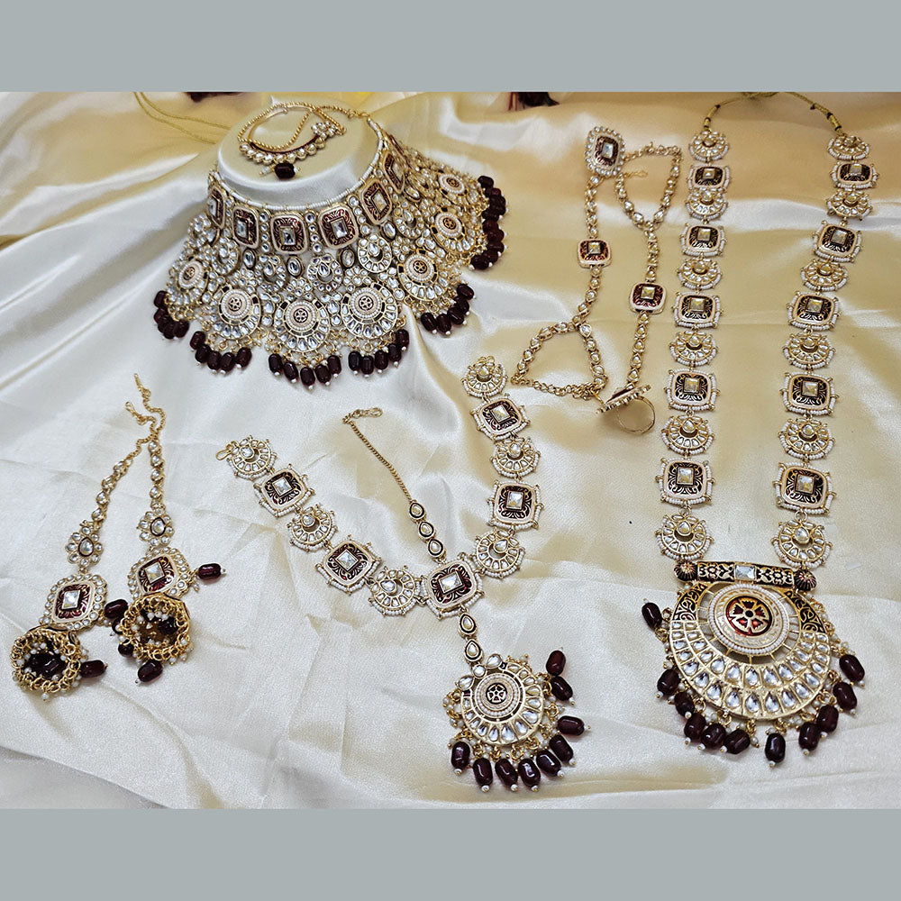 Knigght angel  Gold Plated Kundan Stone And Beads Bridal Set