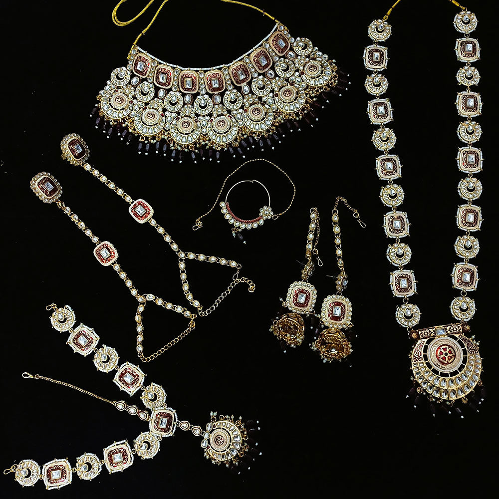 Knigght angel  Gold Plated Kundan Stone And Beads Bridal Set
