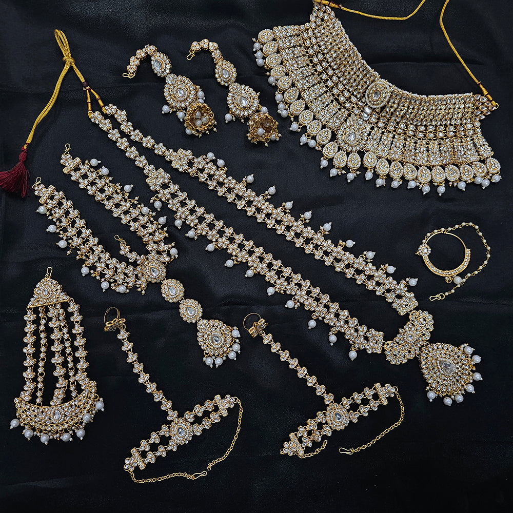 Knigght angel  Gold Plated Kundan Stone And Pearls Bridal Set