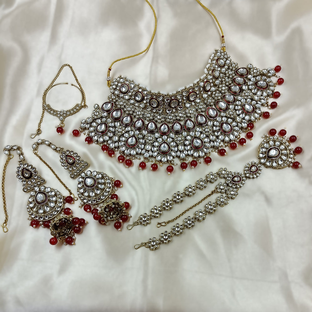 Knigght angel  Gold Plated Kundan Stone Semi Bridal Necklace Set