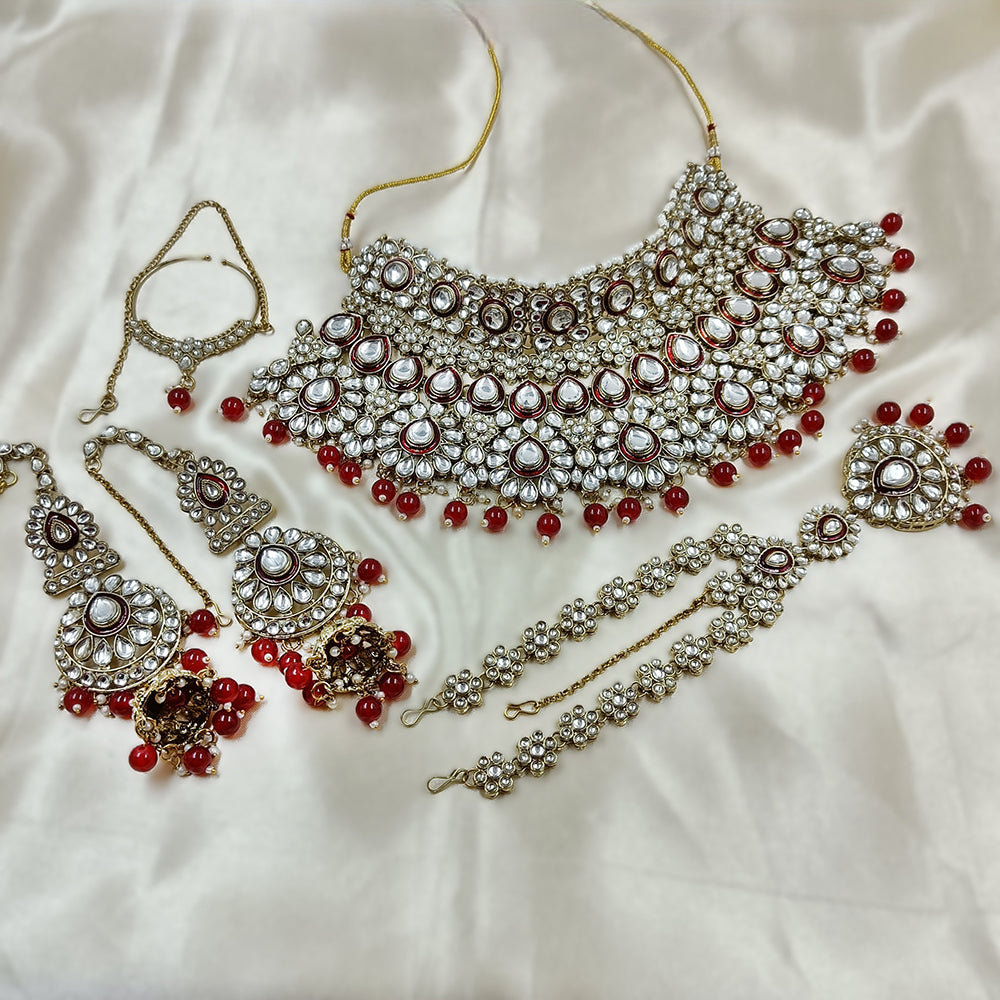 Knigght angel  Gold Plated Kundan Stone Semi Bridal Necklace Set