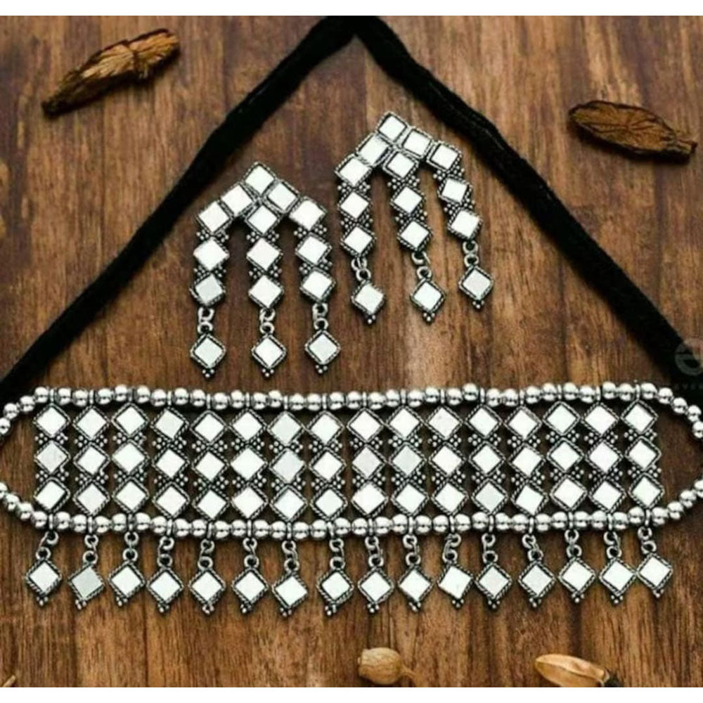 Bevy Pearls Oxidised Plated Mirror Choker Necklace Set Foe Women & Girls (Pack of 3)