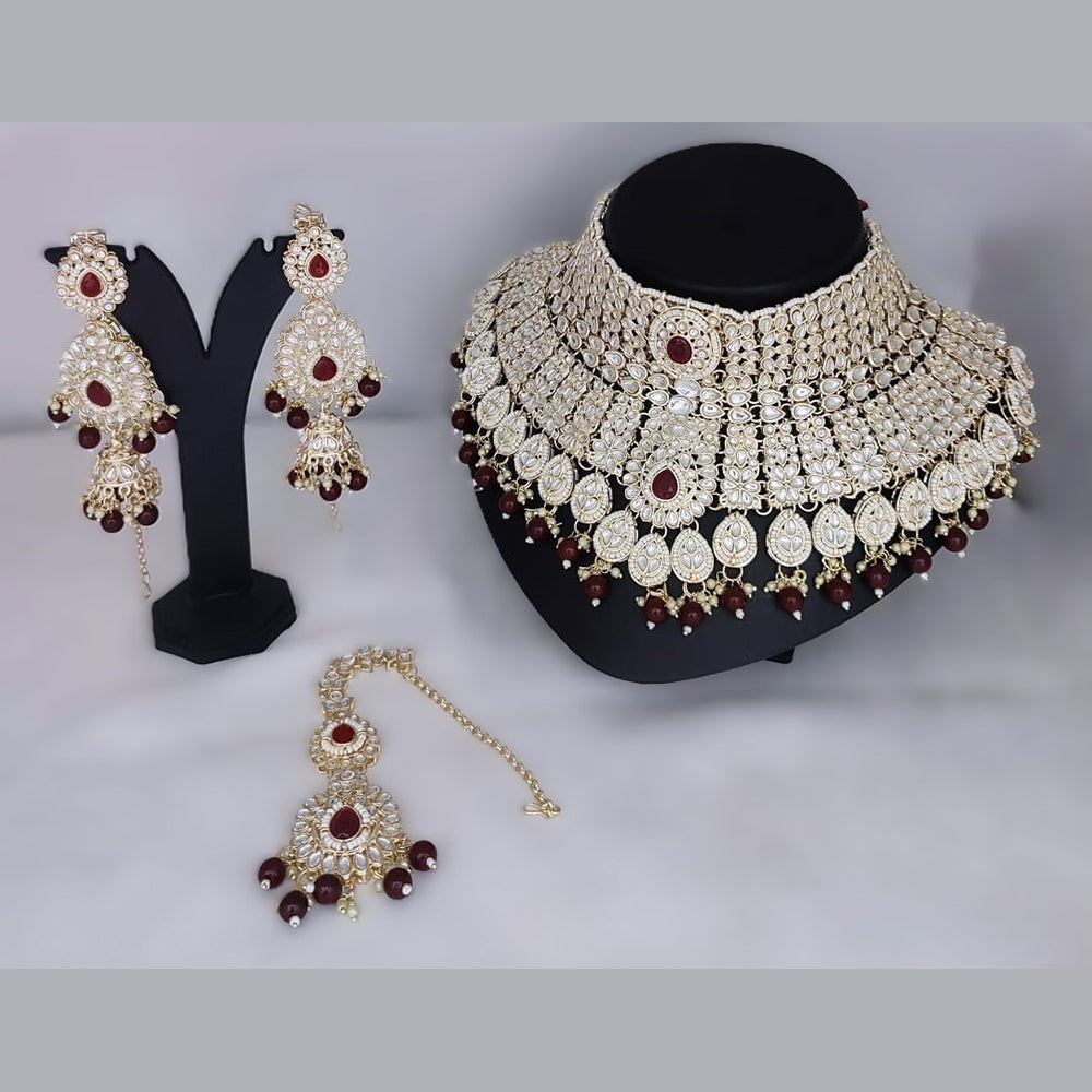 Knigght angel  Gold Plated Kundan Stone Semi Bridal Necklace Set