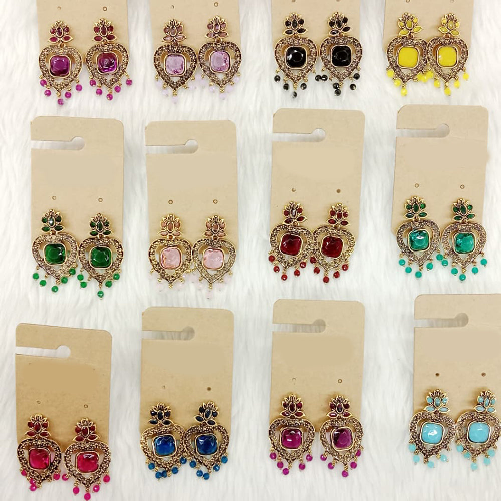 Dhwani Luxury Pota Stone And Austrian Stone Pearl Dangler Earrings (Pack of 12)