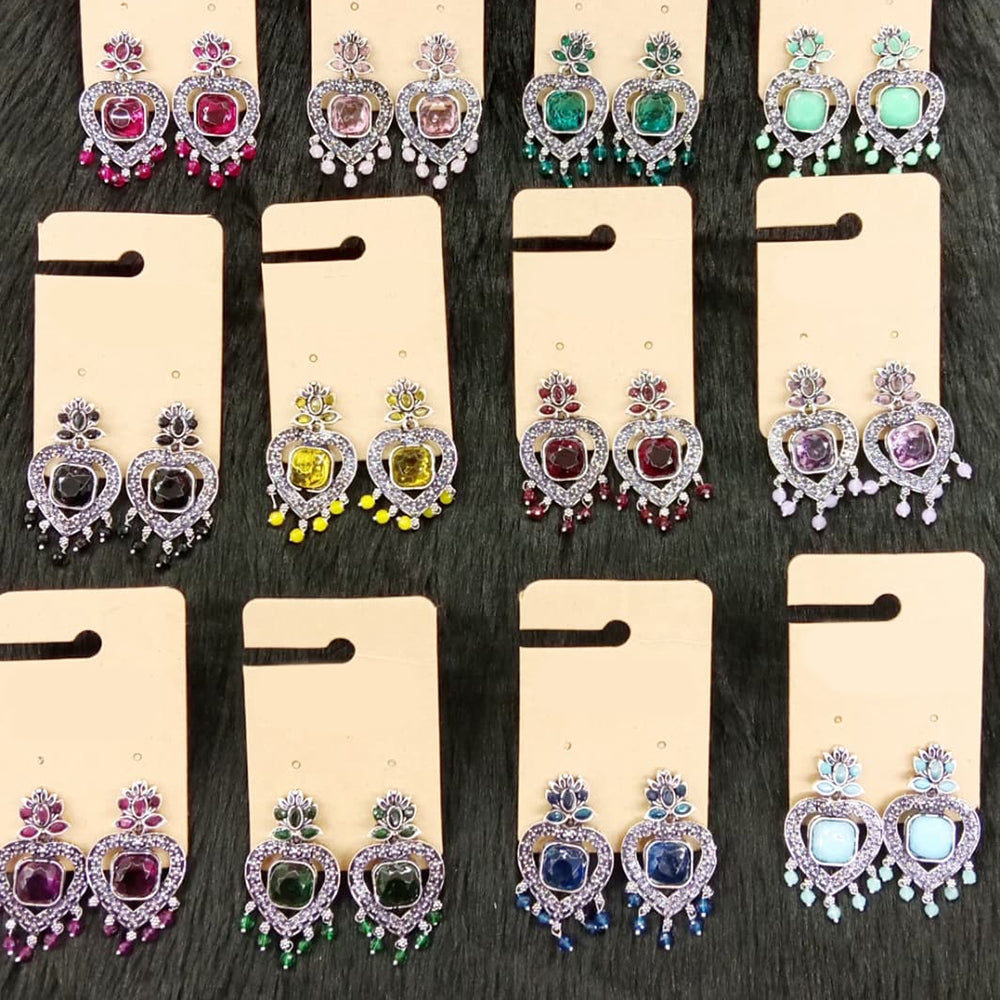 Dhwani Luxury Pota Stone And Austrian Stone Pearl Dangler Earrings(Pack of 12)
