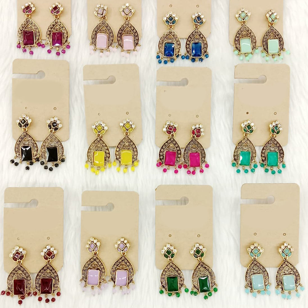 Dhwani Luxury Pota Stone And Austrian Stone Pearl Dangler Earrings(Pack of 12)