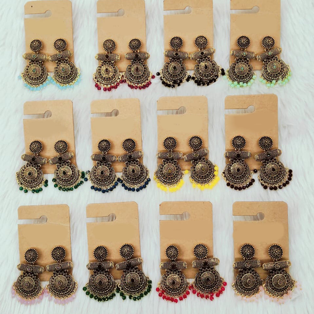 Dhwani Luxury Pota Stone And Pearl Dangler Earrings(Pack of 12)