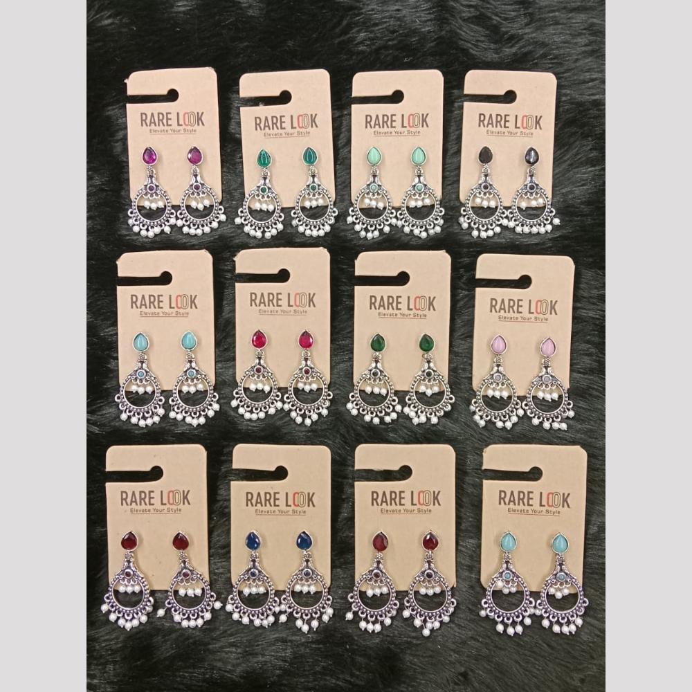 Dhwani Oxidised Plated Elegant Pota Stone And Pearl Dangler Earrings (Pack of 12)