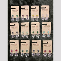 Dhwani Oxidised Plated Elegant Pota Stone And Pearl Dangler Earrings (Pack of 12)