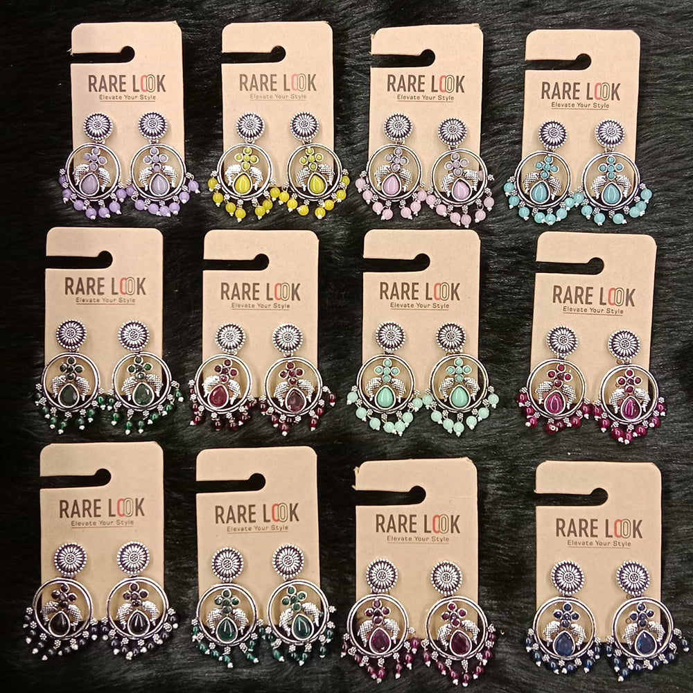 Dhwani Oxidised Plated Elegant Pota Stone And Pearl Dangler Earrings (Pack of 12)