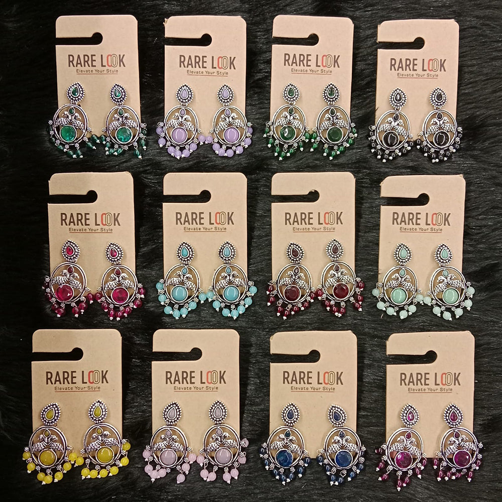 Dhwani Oxidised Plated Elegant Pota Stone And Pearl Dangler Earrings (Pack of 12)