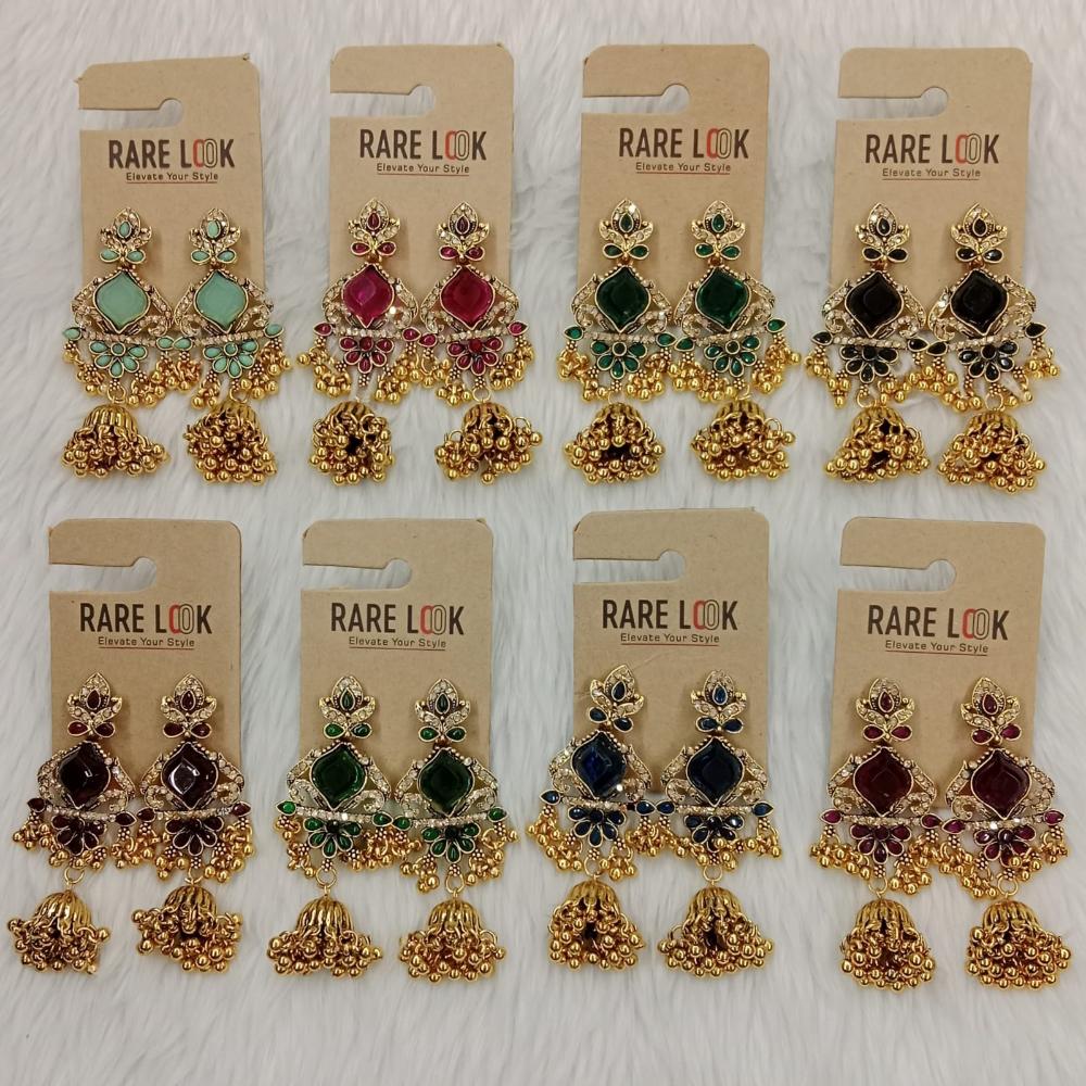 Dhwani Trendy Pota Stone And Pearl Jhumki Earrings- (Pack of 8)