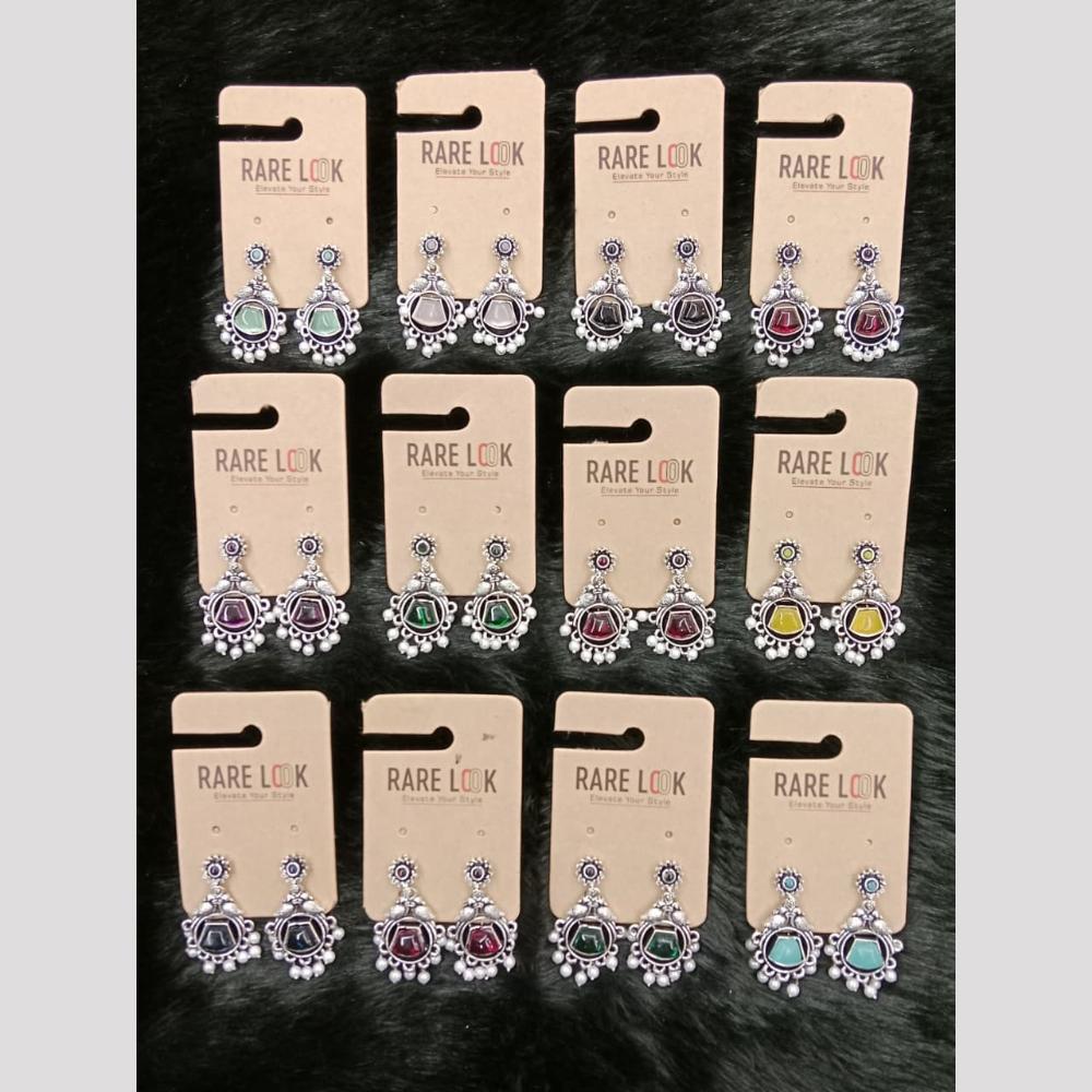 Dhwani Oxidised Plated Elegant Pota Stone And Pearl Dangler Earrings (Pack of 12)
