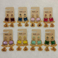 Dhwani Trendy Pota Stone And Pearl Jhumki Earrings- (Pack of 8)