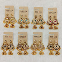 Dhwani Trendy Pota Stone And Pearl Jhumki Earrings- (Pack of 8)