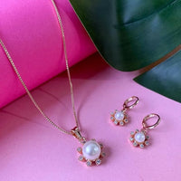 Etnico CZ American Diamond Chain Pendent Necklace With Earrings Jewellery Set for Women 
