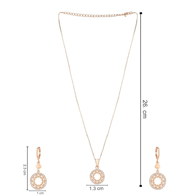 Etnico Rose Gold Plated CZ American Diamond Chain Pendent Set for Women