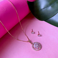 Etnico Rose Gold Plated American Diamond CZ Zircon Chain Pendent Set for Women