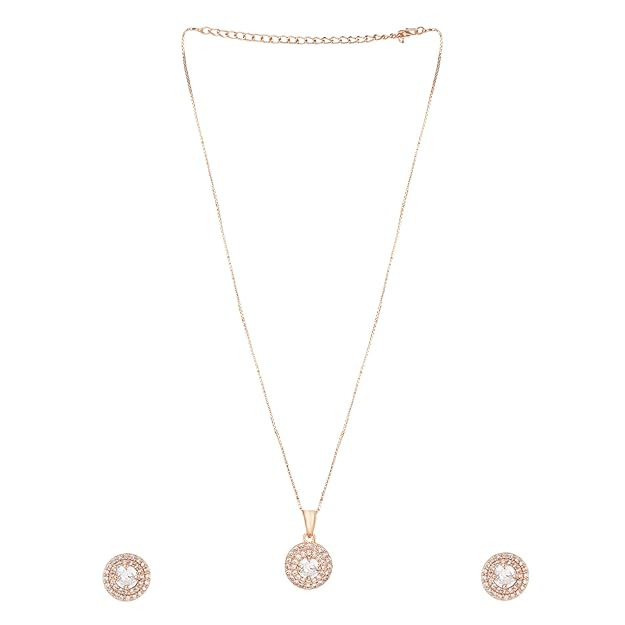 Etnico Rose Gold Plated CZ American Diamond Chain Pendent Set for Women